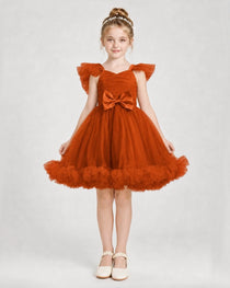 Burnt Orange Satin Tulle A-line Girls Formal Dress Front View