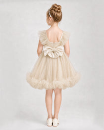 Dideyttawl Girls Formal Dress Ruffle with Bow Tulle Dress