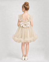 Champagne Satin Tulle A-line Girls Formal Dress Back View