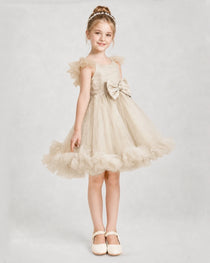 Champagne Satin Tulle A-line Girls Formal Dress Side View