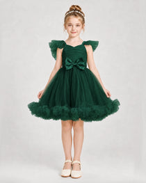 Dideyttawl Girls Formal Dress Ruffle with Bow Tulle Dress