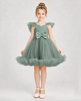 Eucalyptus Satin Tulle A-line Girls Formal Dress Front View