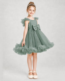 Eucalyptus Satin Tulle A-line Girls Formal Dress Side View