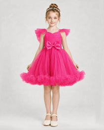 Hot Pink Satin Tulle A-line Girls Formal Dress Front View