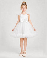 Ivory Satin Tulle A-line Girls Formal Dress Front View