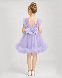 Lavender Satin Tulle A-line Girls Formal Dress Back View