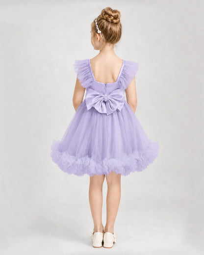 Lavender Satin Tulle A-line Girls Formal Dress Back View