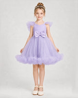 Lavender Satin Tulle A-line Girls Formal Dress Front View