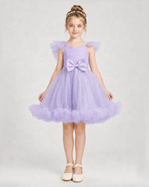 Lavender Satin Tulle A-line Girls Formal Dress Front View
