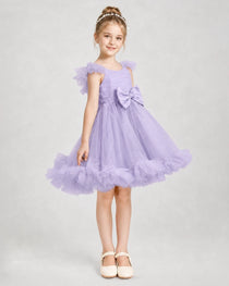 Lavender Satin Tulle A-line Girls Formal Dress Side View