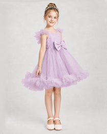 Dideyttawl Girls Formal Dress Ruffle with Bow Tulle Dress