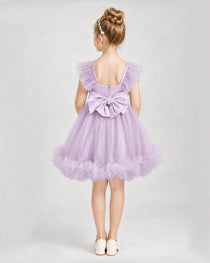 Lilac Satin Tulle A-line Girls Formal Dress Back View