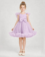 Lilac Satin Tulle A-line Girls Formal Dress Front View