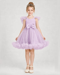 Lilac Satin Tulle A-line Girls Formal Dress Front View