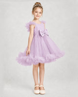Lilac Satin Tulle A-line Girls Formal Dress Side View