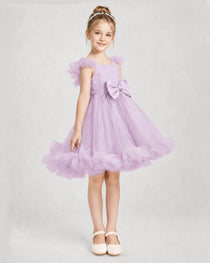 Lilac Satin Tulle A-line Girls Formal Dress Side View
