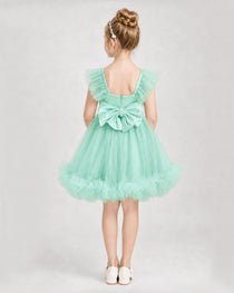 Mint Green Satin Tulle A-line Girls Formal Dress Back View