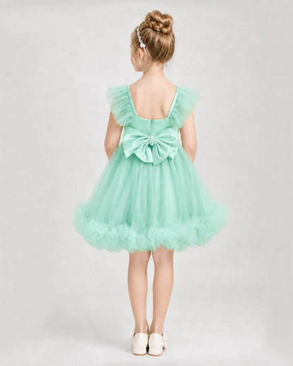 Mint Green Satin Tulle A-line Girls Formal Dress Back View
