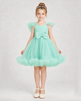 Mint Green Satin Tulle A-line Girls Formal Dress Front View