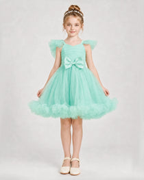 Mint Green Satin Tulle A-line Girls Formal Dress Front View