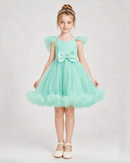 Mint Green Satin Tulle A-line Girls Formal Dress Front View