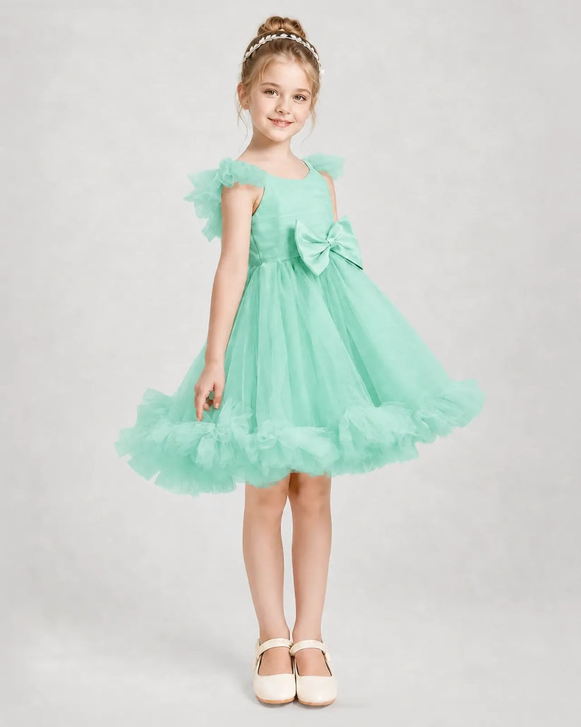 Mint Green Satin Tulle A-line Girls Formal Dress Side View