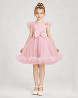 Pink Satin Tulle A-line Girls Formal Dress Front View