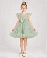 Sage Green Satin Tulle A-line Girls Formal Dress Front View