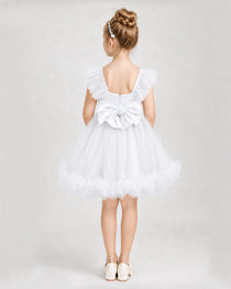 Dideyttawl Girls Formal Dress Ruffle with Bow Tulle Dress