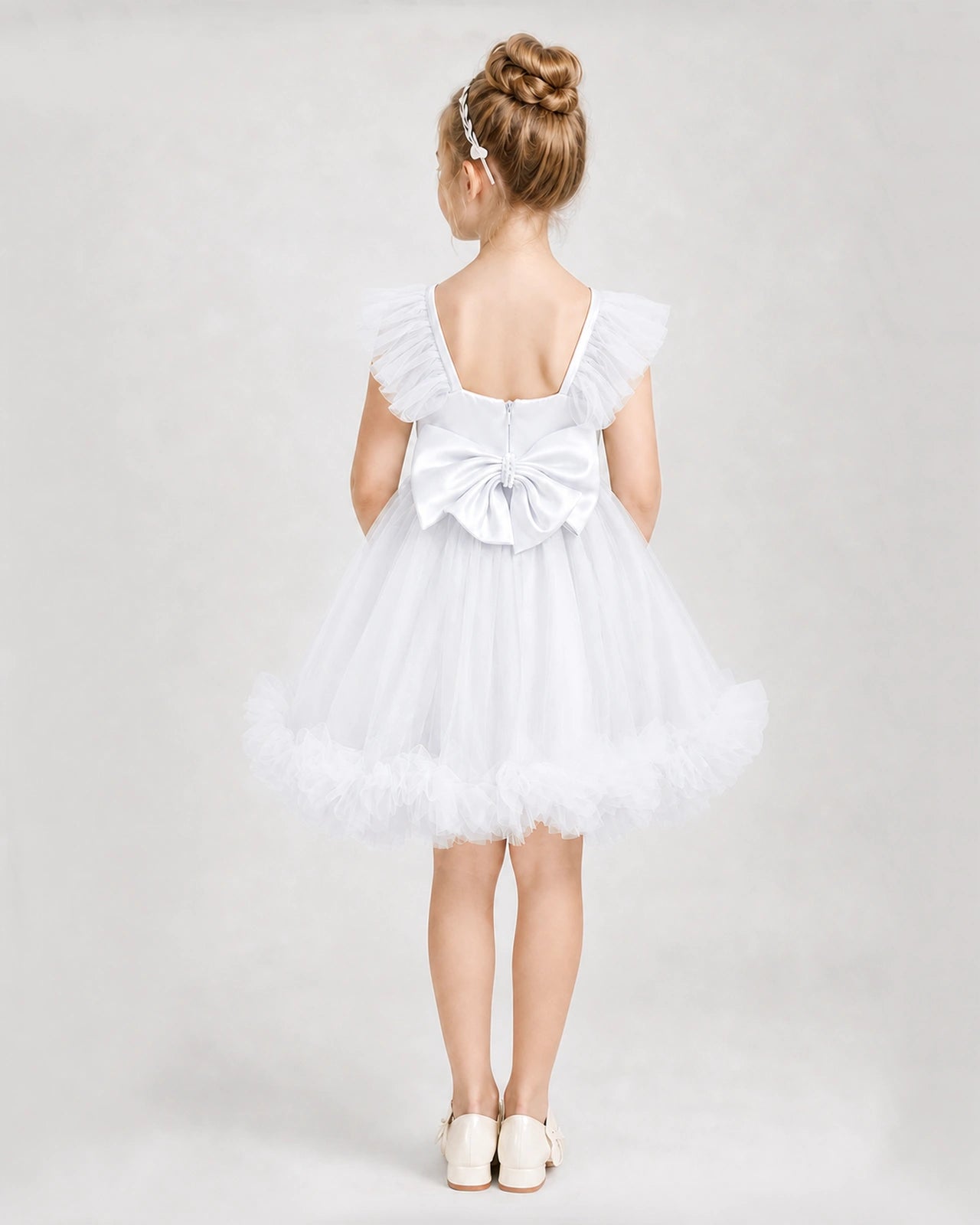 Dideyttawl Girls Formal Dress Ruffle with Bow Tulle Dress