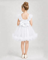 White Satin Tulle A-line Girls Formal Dress Back View