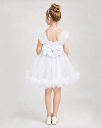 White Satin Tulle A-line Girls Formal Dress Back View