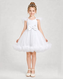 White Satin Tulle A-line Girls Formal Dress Front View