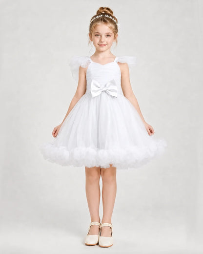 White Satin Tulle A-line Girls Formal Dress Front View