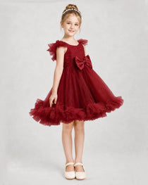 Wind Red Satin Tulle A-line Girls Formal Dress Side View