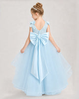 Baby Blue Satin Tulle Ball Gown Pageant Dress Back View
