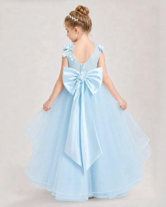Baby Blue Satin Tulle Ball Gown Pageant Dress Back View