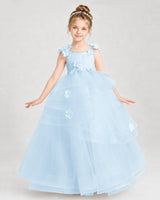 Baby Blue Tulle Ball Gown Pageant Dress Front View