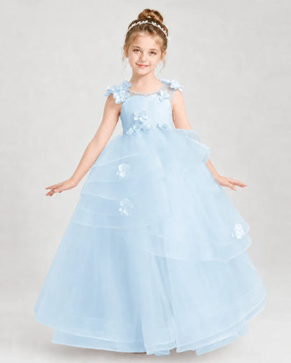 Baby Blue Tulle Ball Gown Pageant Dress Front View