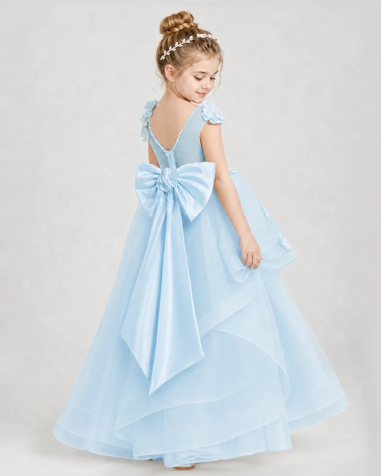 Baby Blue Satin Tulle A-line Pageant Dress Side View
