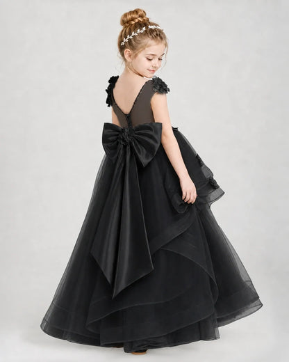 Black Satin And Tulle Ball Gown Pageant Dress Side View