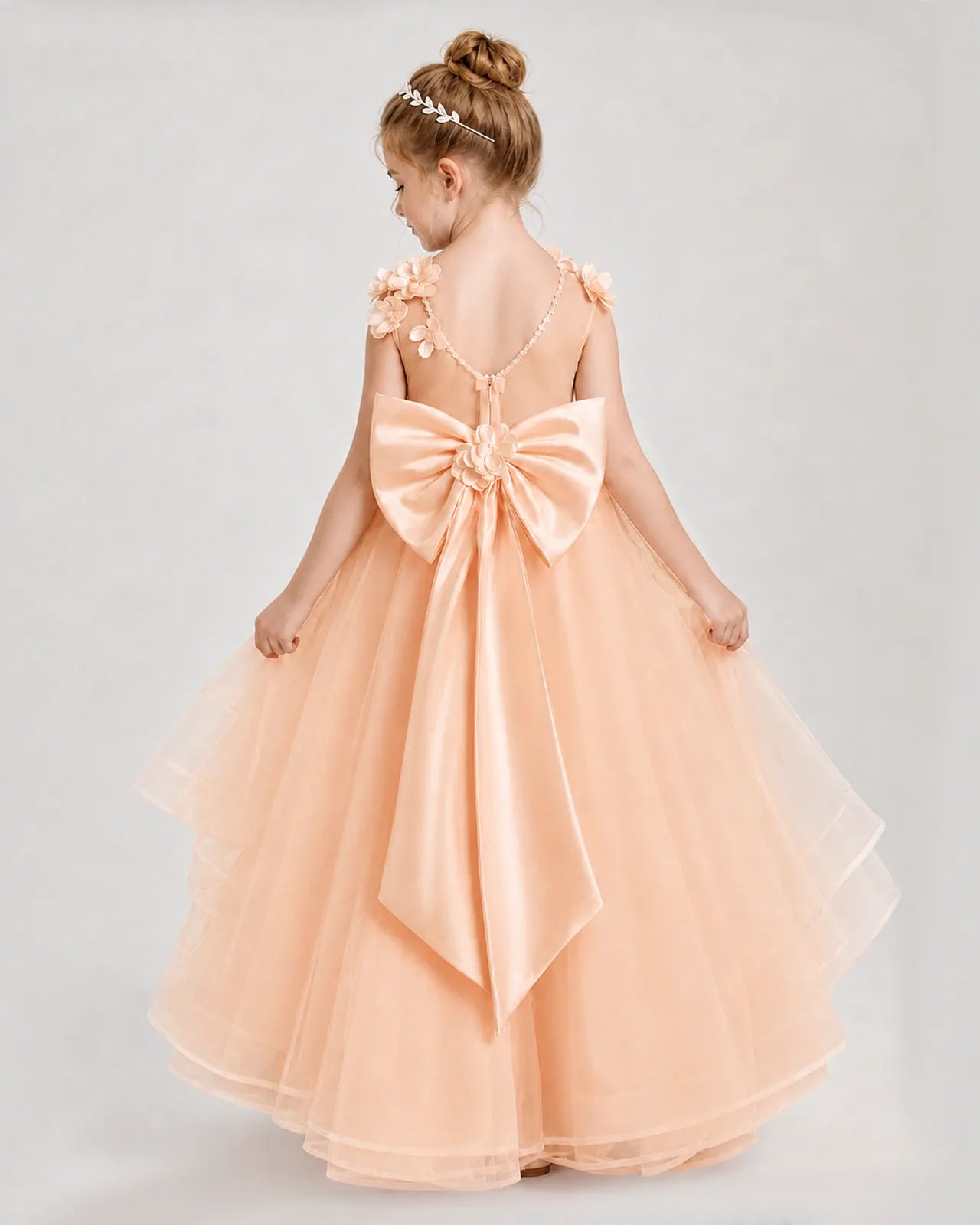 Blush Pink Satin Tulle A-line Pageant Dress Back View