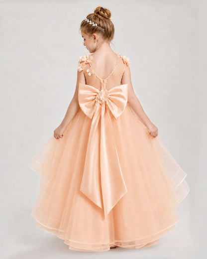 Blush Pink Satin Tulle A-line Pageant Dress Back View