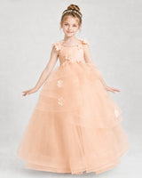 Blush Pink Satin Tulle Ball Gown Pageant Dress Front View