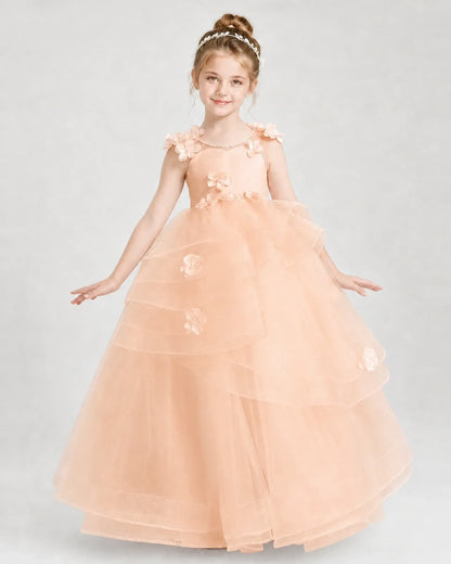 Blush Pink Satin Tulle Ball Gown Pageant Dress Front View