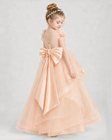 Blush Pink Satin Tulle Ball Gown Pageant Dress Side View