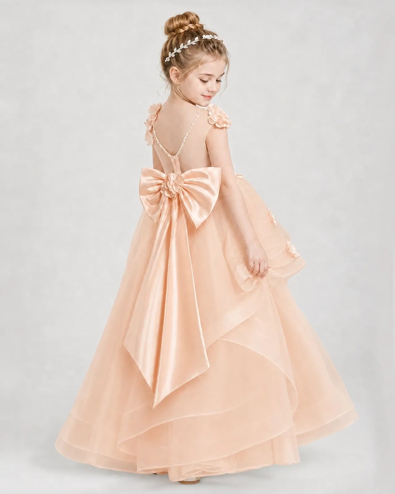 Blush Pink Satin Tulle Ball Gown Pageant Dress Side View