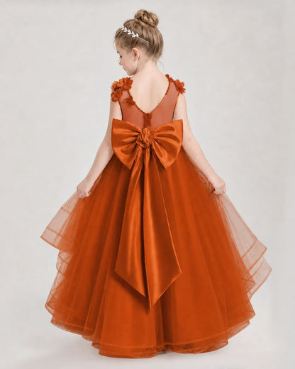 Burnt Orange Satin Tulle Ball Gown Pageant Dress Back View