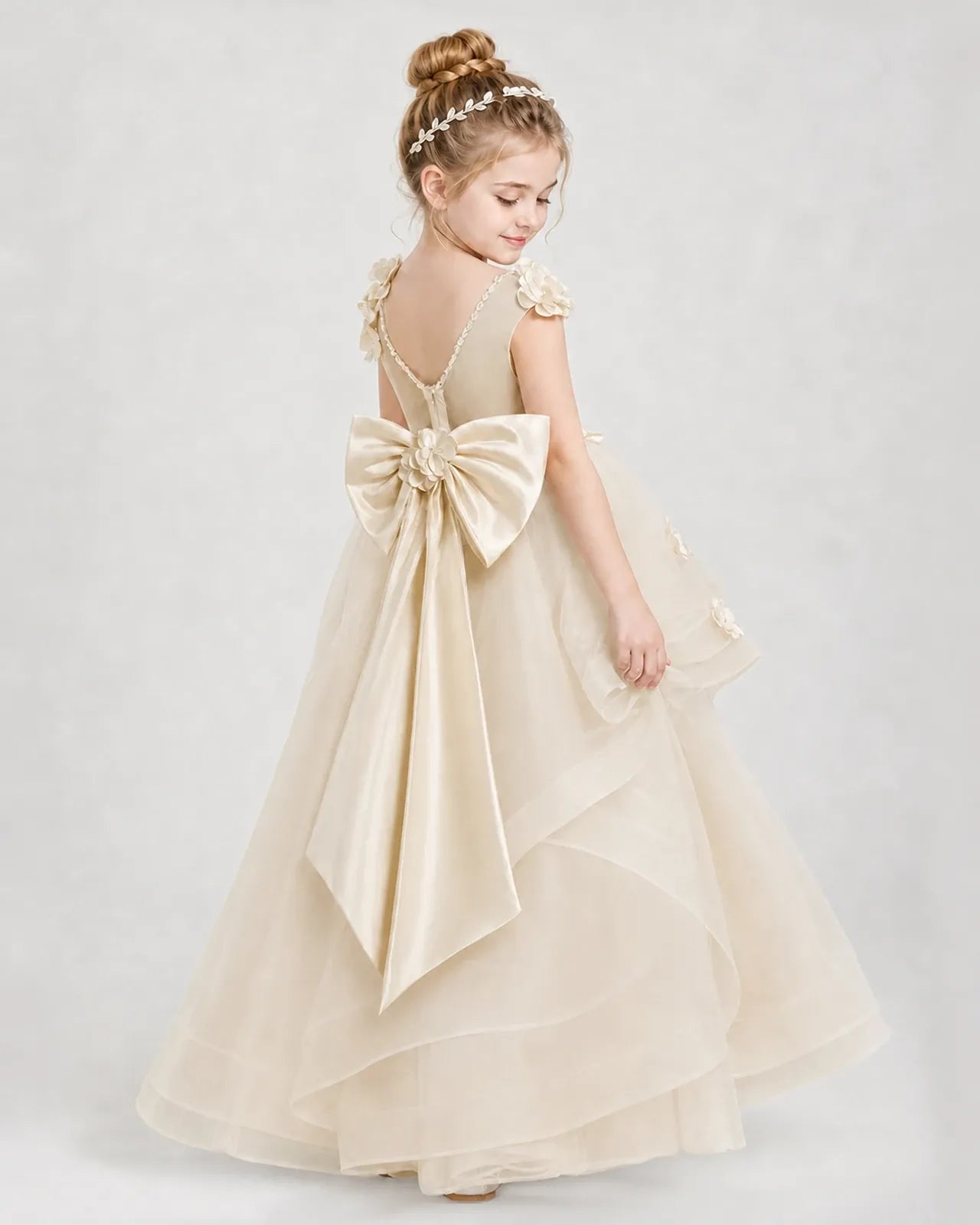 Champagne Satin Tulle Ball Gown Pageant Dress Side View