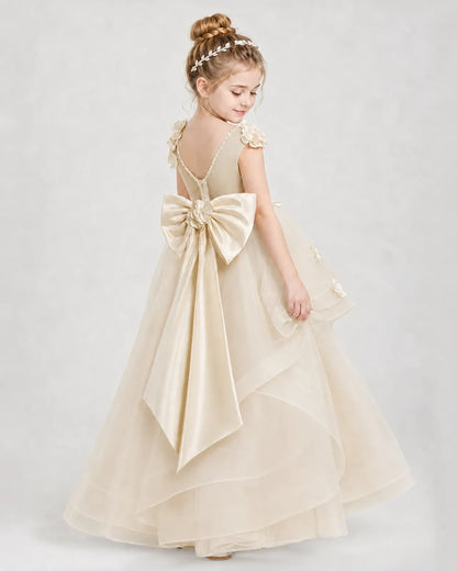 Champagne Satin Tulle Ball Gown Pageant Dress Side View